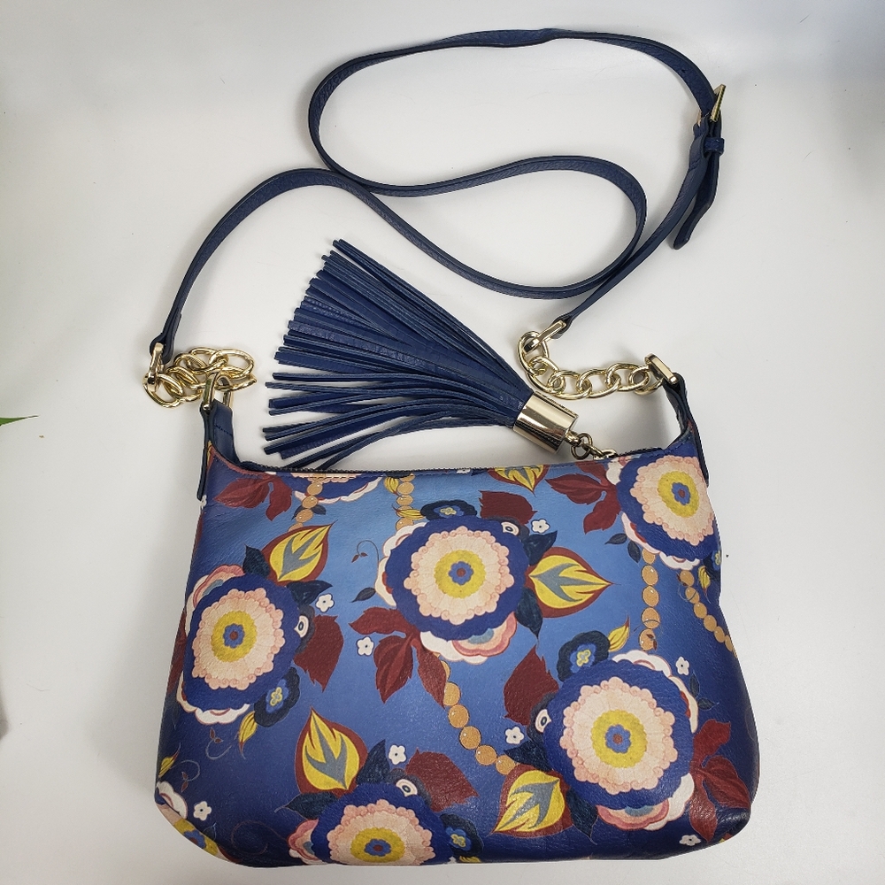 ICON Blue Floral Art Lady Leather Crossbody Chains Festival Alberto Vargas 10x7